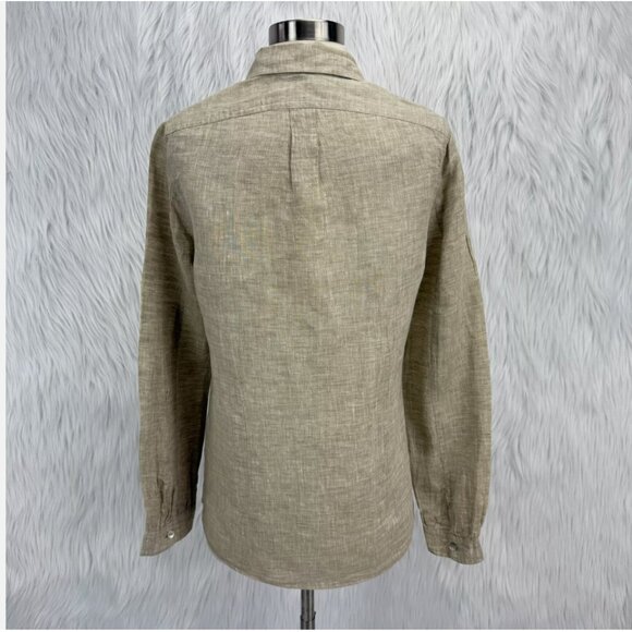POETRY Linen Button Up Ruffle Top Beige Long‎ Sleeve Classic Preppy Lagenlook - Picture 3 of 15